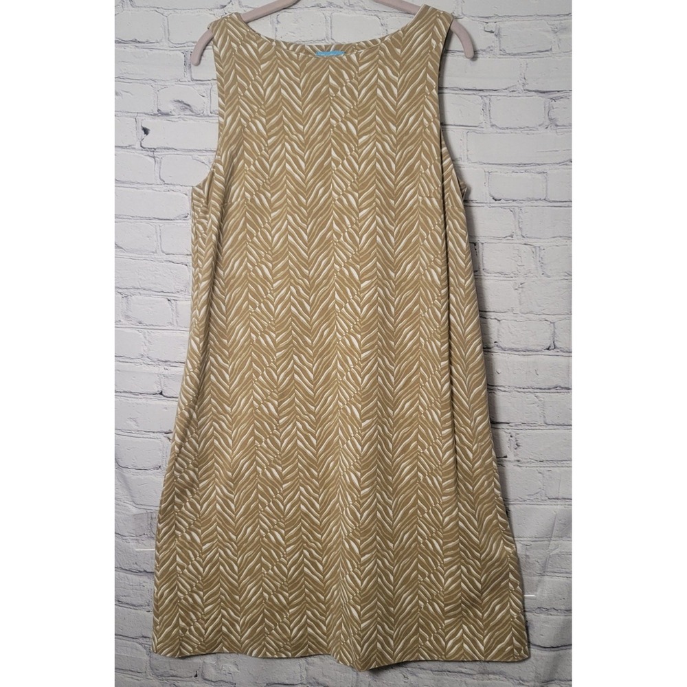 J McLaughlin Tan White Chevron Palm Sleeveless Shift Dress Womens Large Preppy